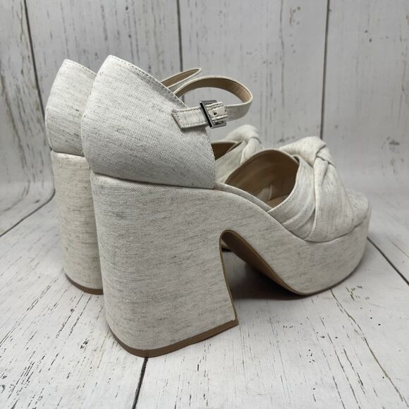 Copper Key Platform Sandals Size 11 Beige Picnic Denim Heels - Picture 2 of 11